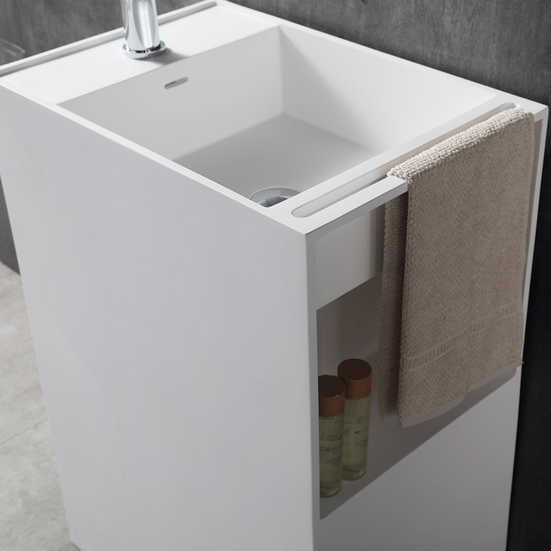 Supplier Rectangle Freestanding Stone Resin Pedestal Bathroom Wash Basin XA-Z18