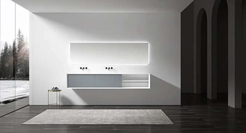 Double Under Counter Sinks Floating Bathroom Vanity Cabinet WBL-2518