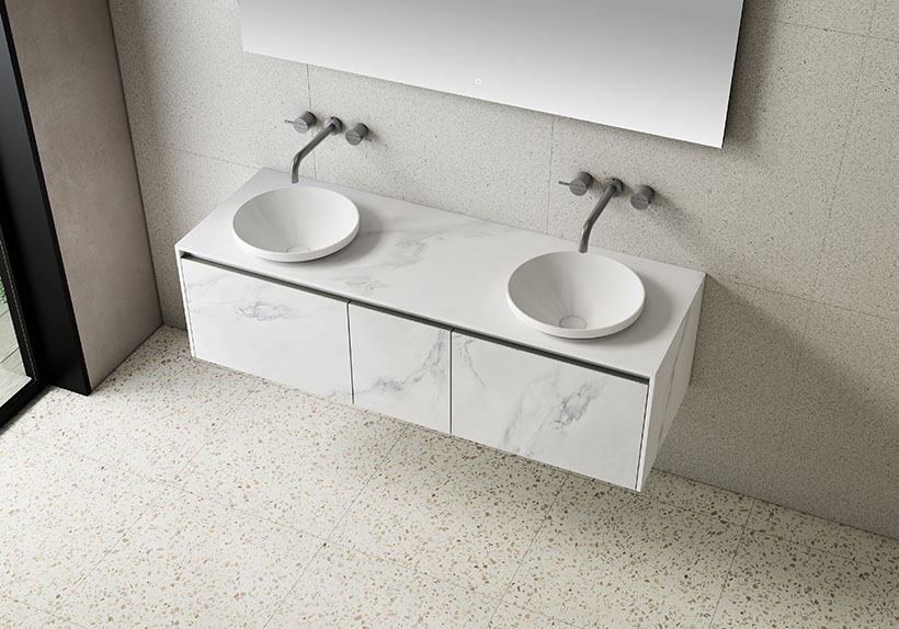 Double Counter Top Sink Wall Mounted Solid Surface Bathroom Cabinet TW-5818