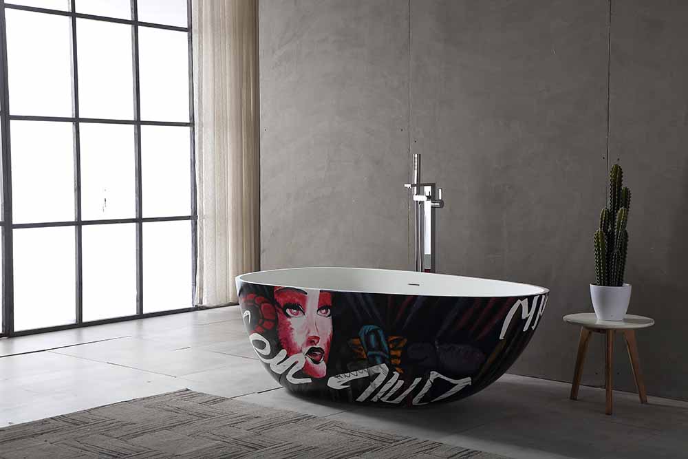 China Harzsteine ​​Badewannenhersteller - T&amp;W Art Bunte freistehende künstliche Steinbadewanne XA-8806H Display