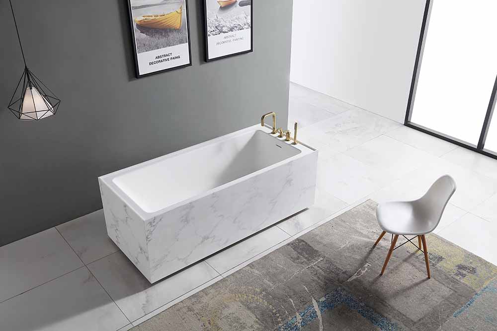 China Solid Surface Bathtub Supplier - T&amp;W Rectangle Textured Stone Freestanding Artificial Stone Bathtub SW-6501 Display