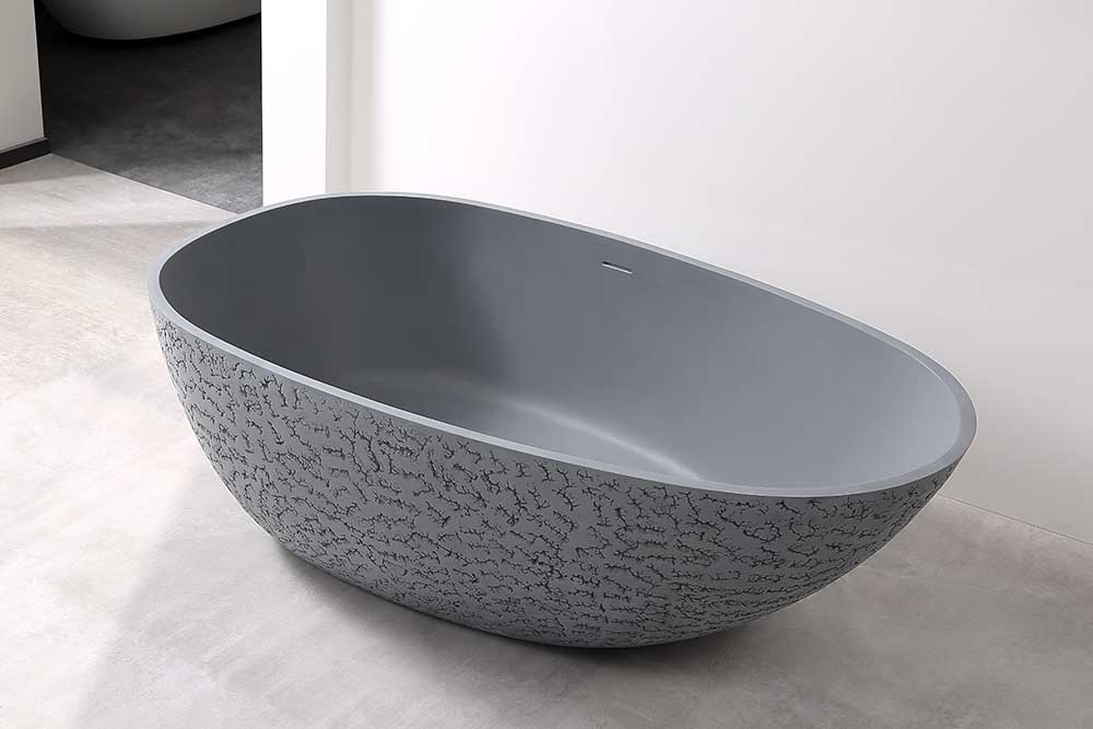 China Künstliche Steinbadewanne Exporteur - T&amp;W Oval Textured Stone Freistehende Künstliche Steinbadewanne XA-8806G Display