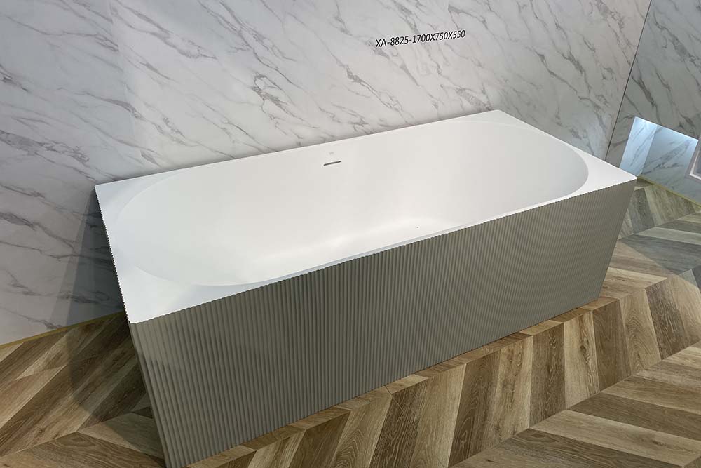 China Artificial Stone Bathtub Supplier - T&amp;W Rectangle Vertical line Freestanding Corian Bathtub XA-8825 Display