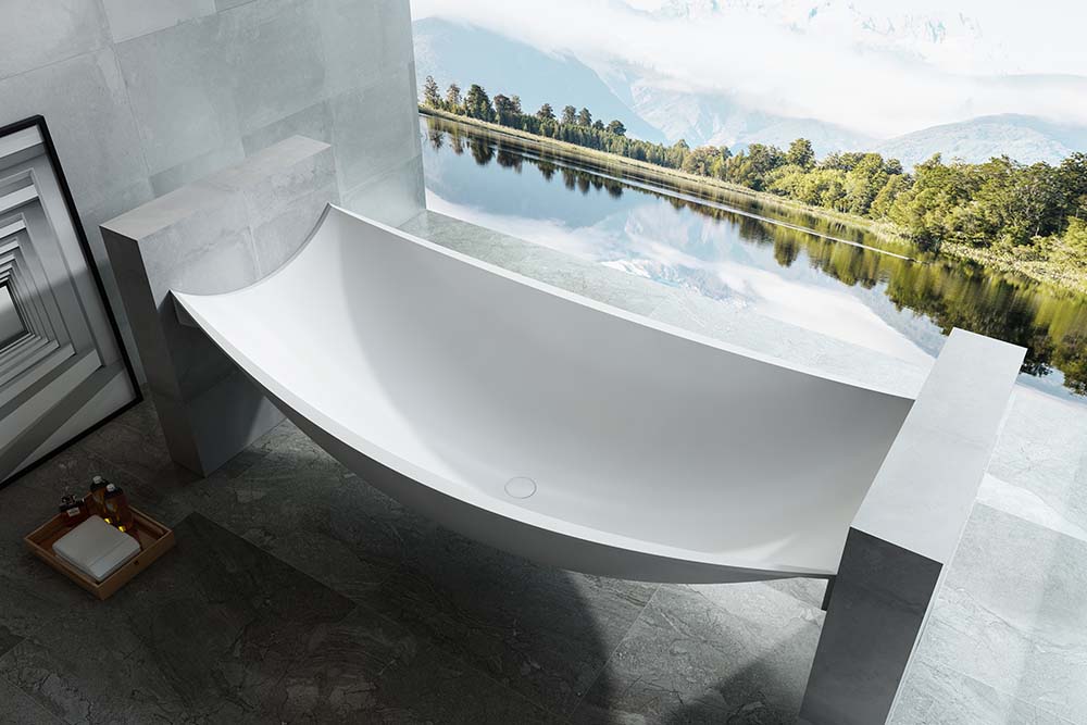 China Hammock Bathtub Manufacturer - Coolest Design Freestanding Solid Surface Floating Hammock Bathtub TW-8997 Display