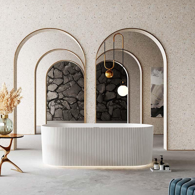 High-End Fluted Oval Vertical line Stripes Freestanding Acrylic Bathtub TW-7681
