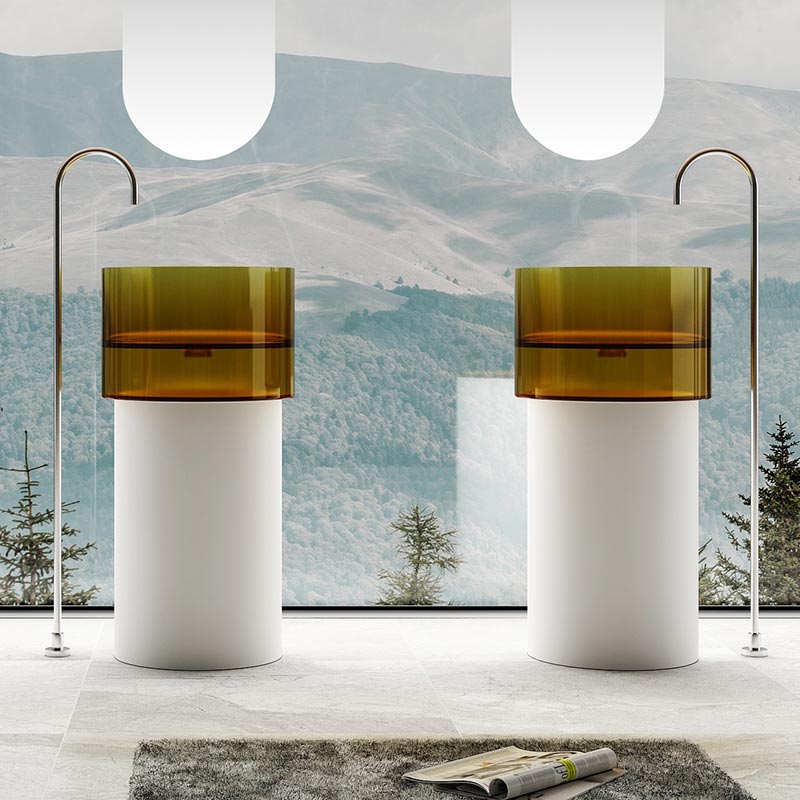 Popular Wholesale Designer Two-Color Transparent Pedestal Solid Surface Basin TW-Z351T