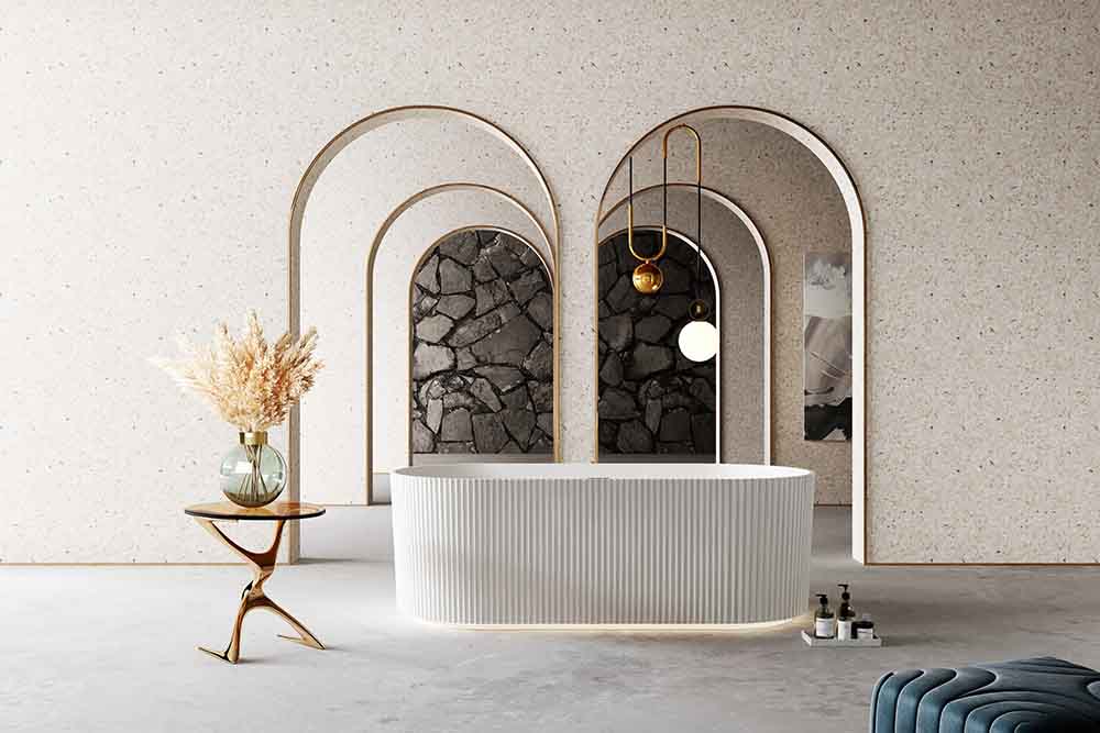 China Groove Bathtub Manufacturer - High-End Fluted Oval Vertical line Stripes Freestanding Acrylic Bathtub TW-7681 Display