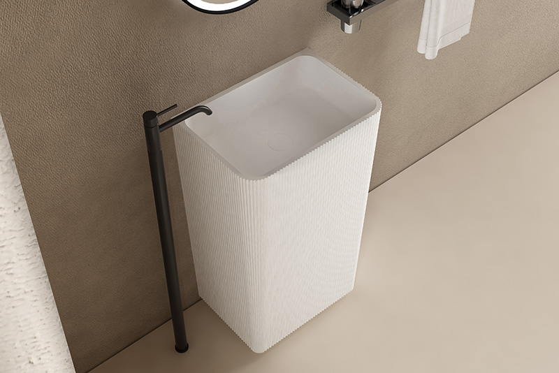 Rectangle Fluted Freestanding Groove Pedestal Sink Bathroom Wash Basin TW-8686Z