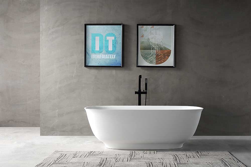 Solid Surface Bathtub Supplier - T&amp;W Oval Freestanding Artificial Stone Bathtub XA-8823 Display