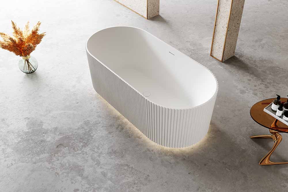 Fluted Groove Bathtub Manufacturer - T&amp;W Fluted Oval Vertical line Stripes Acrylic Bathtub TW-7681 Display