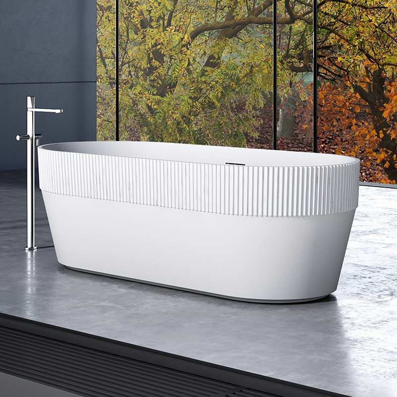 High-End Half Fluted Oval Vertical Stripes Freestanding Acrylic Bathtub TW-7101