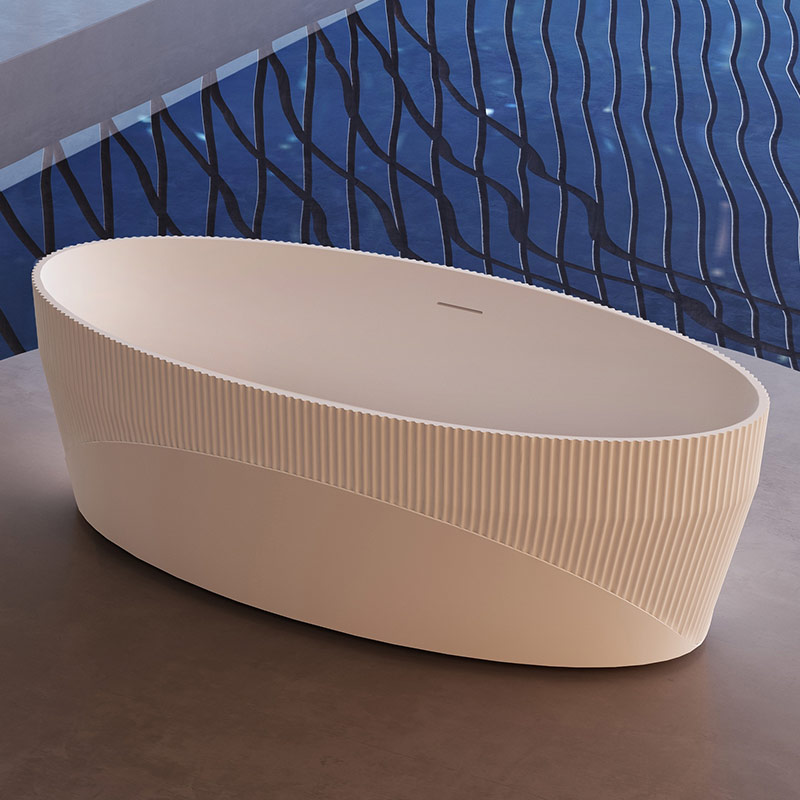 Modern Design Oval Freestanding Fluted Vertical line Stripes Acrylic Bathtub TW-7187