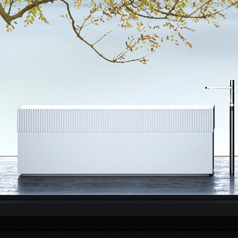 Rectangle Half Vertical Stripes Fluted Self Standing Acrylic Origami Bathtub TW-7105