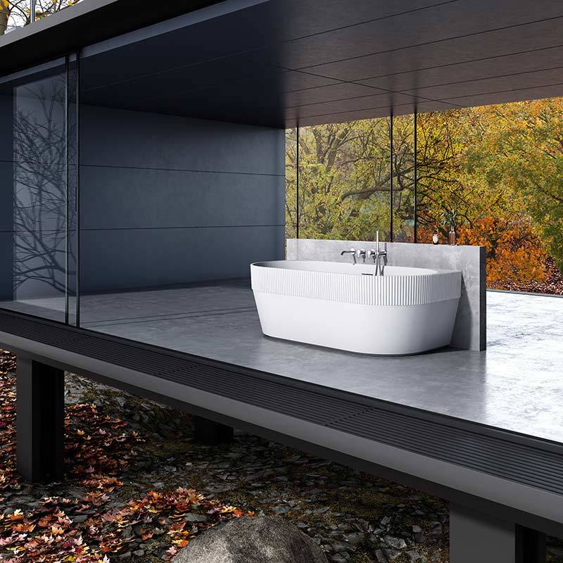 Modern Design Back To Wall Fluted Freestanding Half Vertical Stripes Groove Acrylic Bathtub TW-7106
