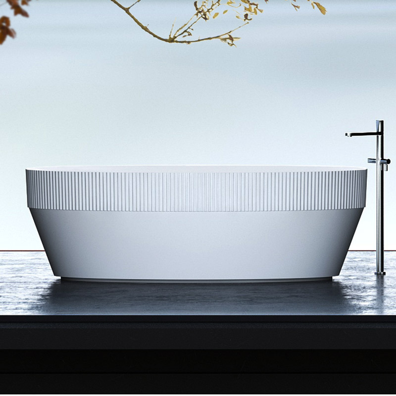 New Design Oval Half Free Standing Fluted Vertical line Stripes Acrylic Bathtub TW-7107