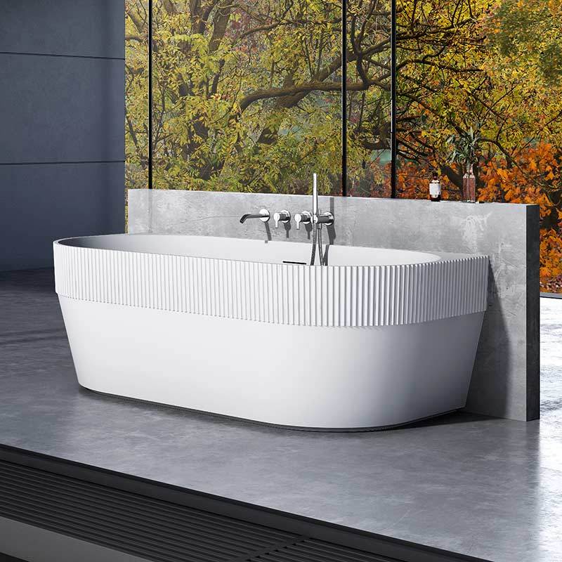 Modern Design Back To Wall Fluted Freestanding Half Vertical Stripes Groove Acrylic Bathtub TW-7106