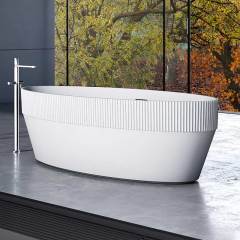 New Design Oval Half Free Standing Fluted Vertical line Stripes Acrylic Bathtub TW-7107
