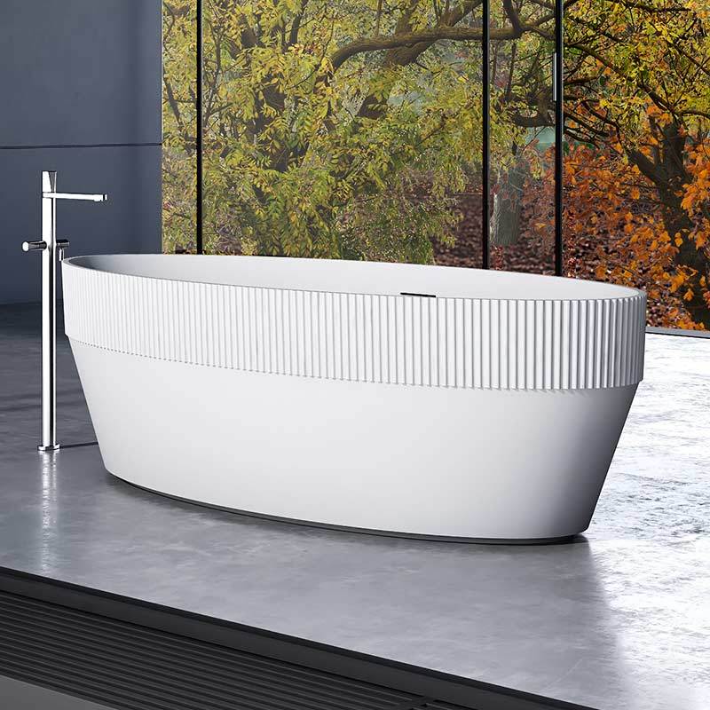 New Design Oval Half Free Standing Fluted Vertical line Stripes Acrylic Bathtub TW-7107