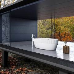New Design Oval Half Free Standing Fluted Vertical line Stripes Acrylic Bathtub TW-7107
