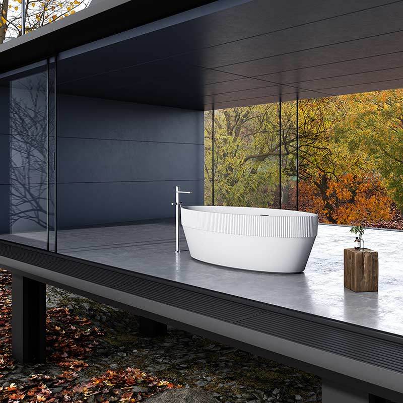 New Design Oval Half Free Standing Fluted Vertical line Stripes Acrylic Bathtub TW-7107