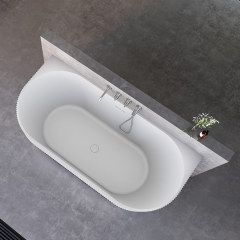 Modern Design Back To Wall Fluted Freestanding Half Vertical Stripes Groove Acrylic Bathtub TW-7106