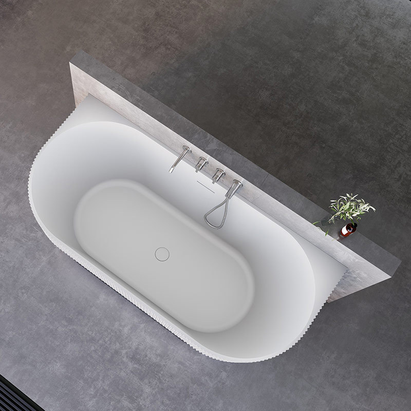 Modern Design Back To Wall Fluted Freestanding Half Vertical Stripes Groove Acrylic Bathtub TW-7106
