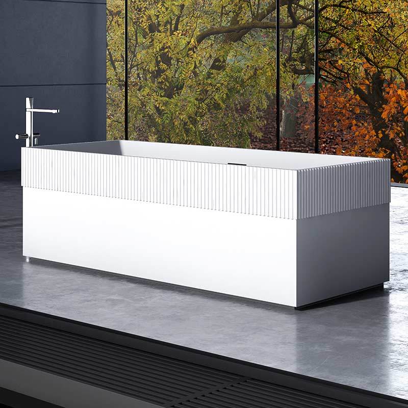 Rectangle Half Vertical Stripes Fluted Self Standing Acrylic Origami Bathtub TW-7105