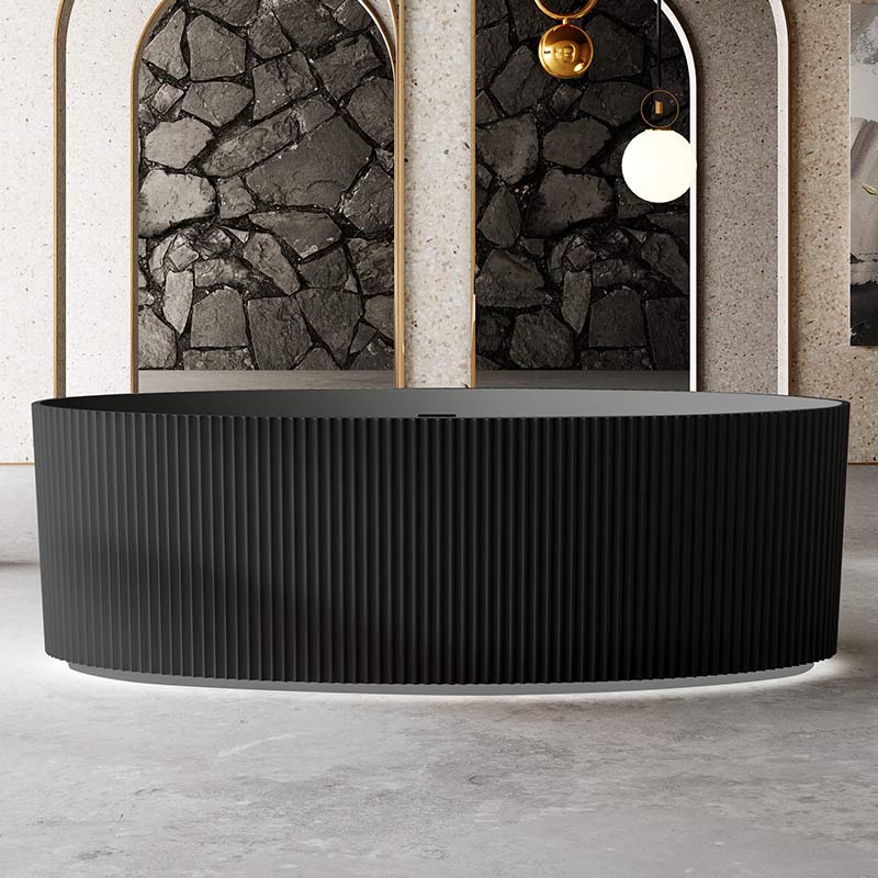 Manufacturer Modern Design Oval Freestanding Fluted Vertical line Stripes Acrylic Bathtub With Lights TW-7687