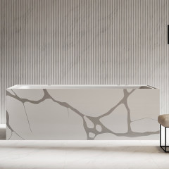 Großhandel hochwertige, rechteckige, strukturierte Steinmuster-freistehende Kunststeinbadewanne SW-H6501