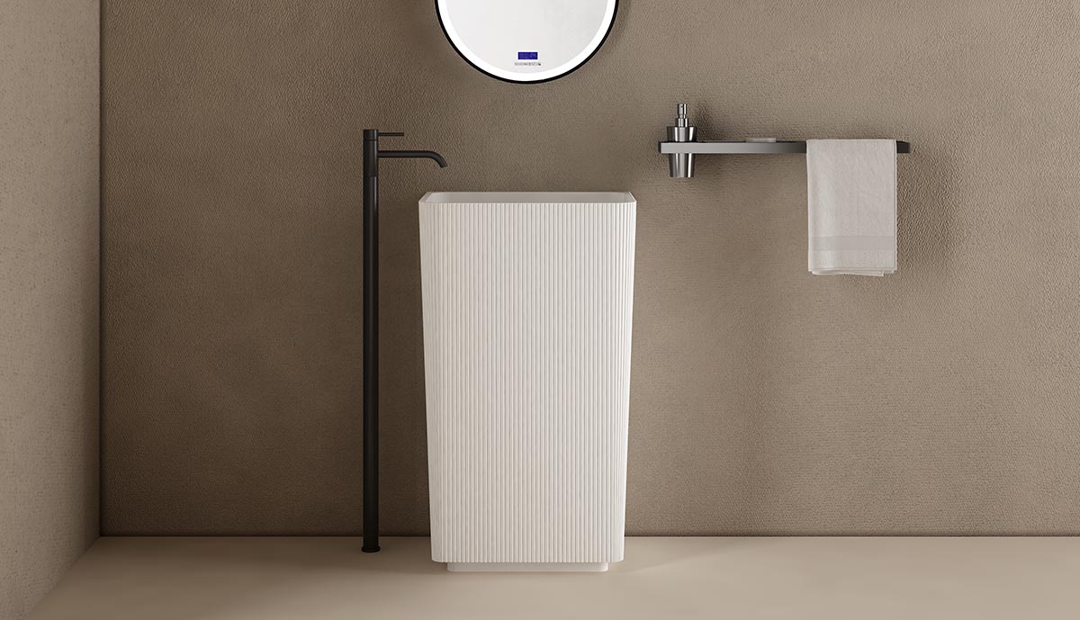 Rectangle Fluted Freestanding Groove Pedestal Sink Bathroom Wash Basin TW-8686Z