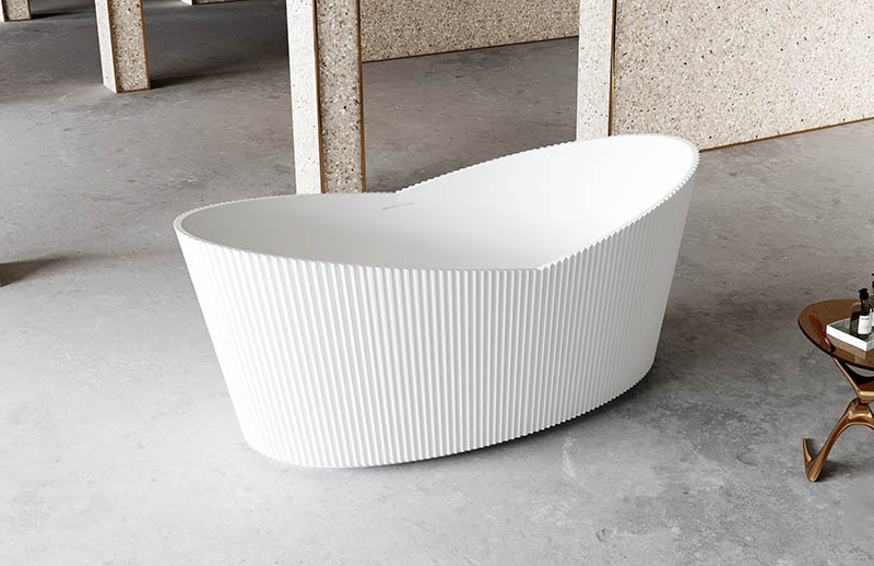 New Design Ingot-Shaped Fluted Vertical Stripes Freestanding Groove Acrylic Bathtub TW-7193