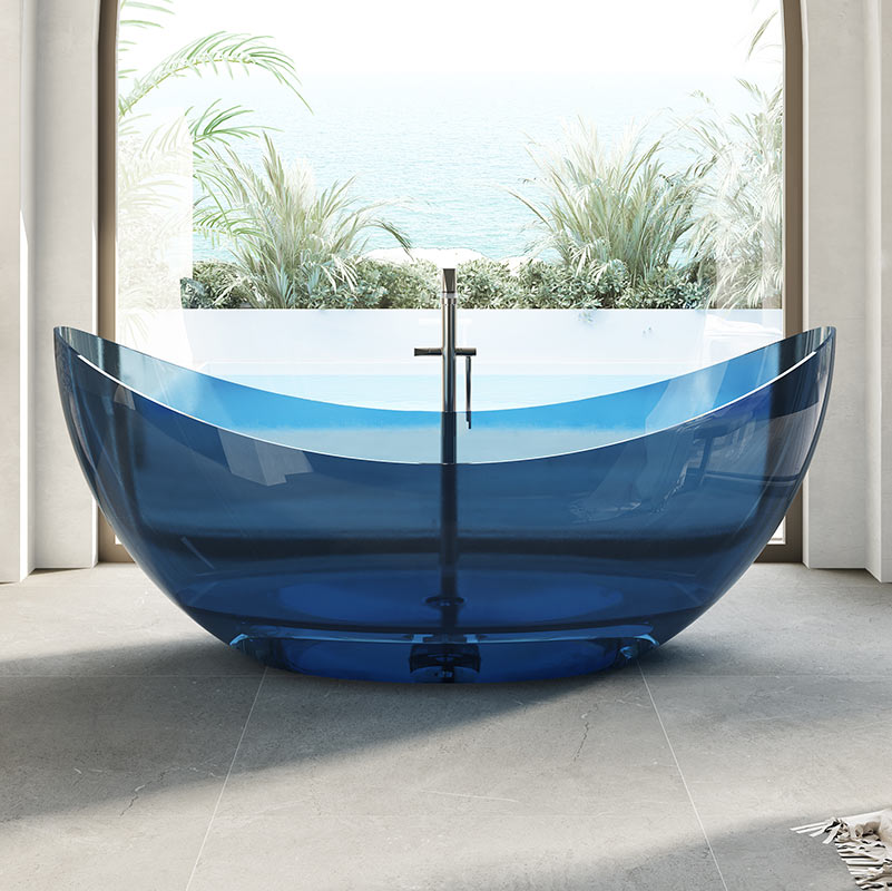 Supplier Moon Shape Freestanding Transparent Artificial Stone Bathtub TW-8618T