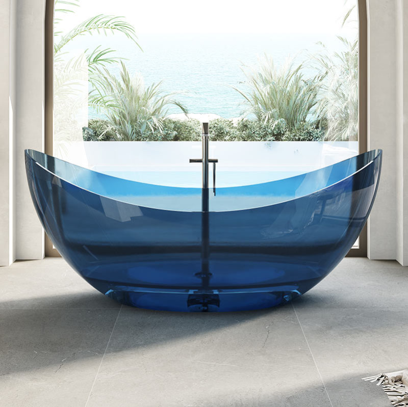 Lieferant Mondförmige freistehende transparente Badewanne aus Kunststein TW-8618T