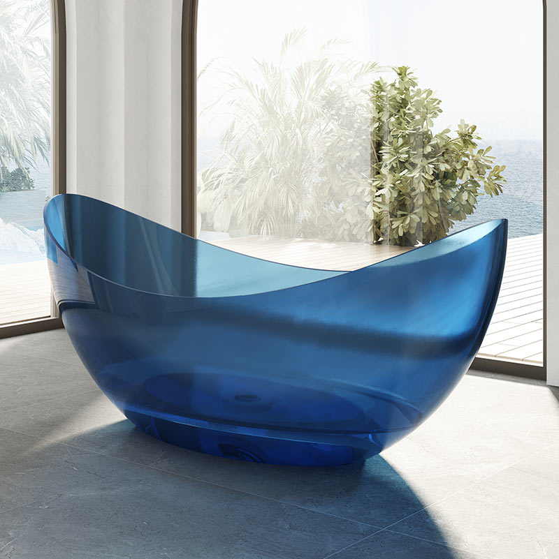 Lieferant Mondförmige freistehende transparente Badewanne aus Kunststein TW-8618T