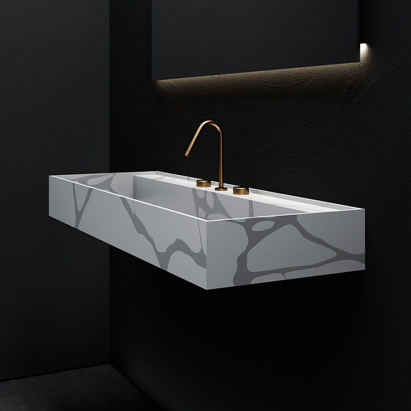 Fabrik-Großhandelswand-hängendes Marmorbeschaffenheits-Muster-feste Oberfläche-einzelnes Badezimmer-Waschbecken SW-HG611