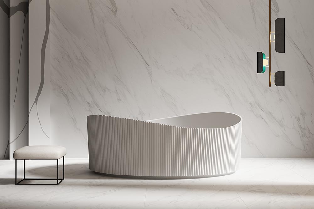 V-Groove Bathtub Manufacturer - Unique Design V-Groove Freestanding Fluted Acrylic Bathtub TW-719X Display