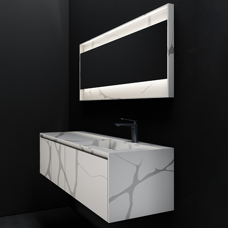 Hot Style Wholesale Wall Mounted Marble Texture Pattern Solid Surface Bathroom Vanity TW-5805