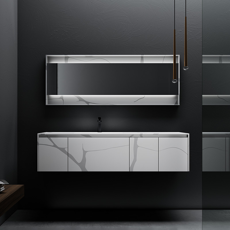 Beliebter Designer-Badezimmerwaschtisch TW-5806 zur Wandmontage mit Marmorstrukturmuster und fester Oberfläche im Großhandel