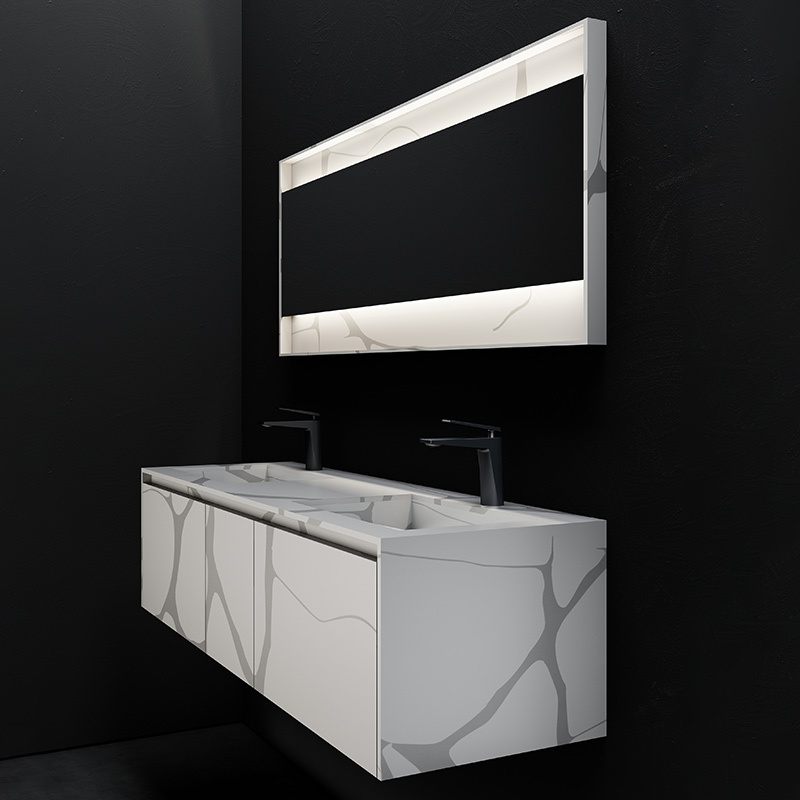 China Wholesale Factory Wall Hung Marble Texture Pattern Solid Surface Bathroom Vanity TW-5808