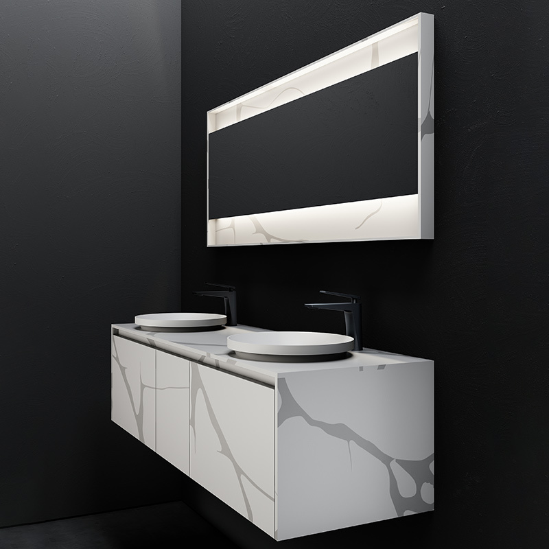 Quality Wholesale Unique Design Double Counter Top Sink Wall Mounted Solid Surface Bathroom Cabinet TW-5818