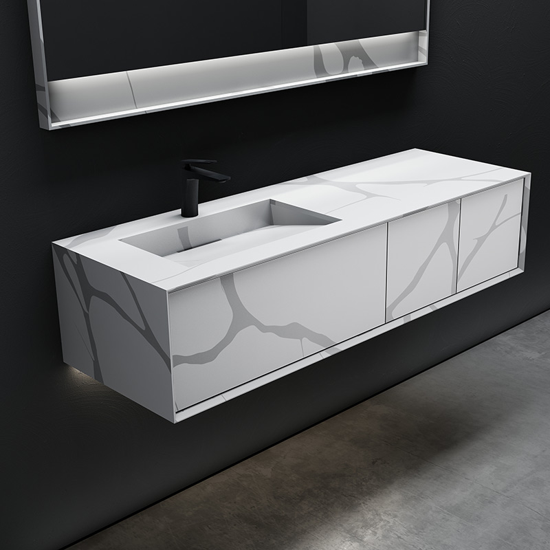 Quality Wholesale Unique Design Wall Mounted Marble Design Texture Pattern Solid Surface Bathroom Vanity Unit TW-5826