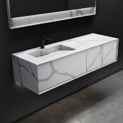 Quality Wholesale Unique Design Wall Mounted Marble Design Texture Pattern Solid Surface Bathroom Vanity Unit TW-5826