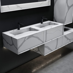Factory Supply Quality Assurance Wall Hung Marble Design Texture Pattern Solid Surface Bathroom Vanity Unit TW-5828
