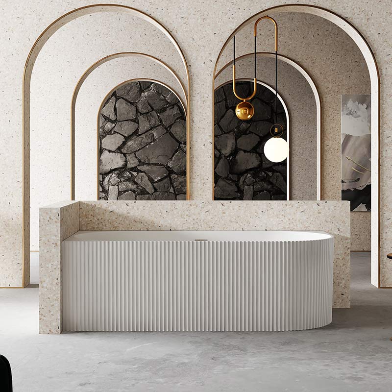 Manufacturer Corner V-Groove Freestanding Artificial Stone Bathtub TW-8683