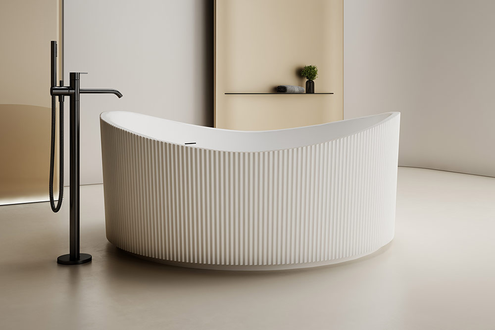 V-Groove Bathtub Manufacturer - New Design V-Groove Freestanding Fluted Solid Surface Bathtub TW-819X Display