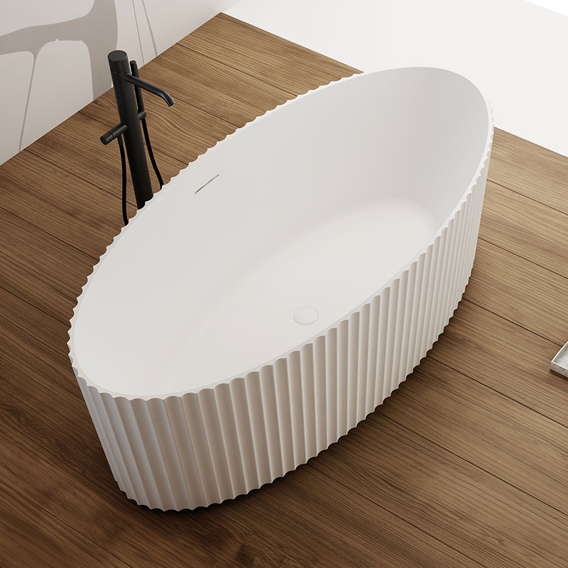 Factory Wholesale Oval V-Groove Freestanding Fluted Solid Surface Bathtub TW-8127