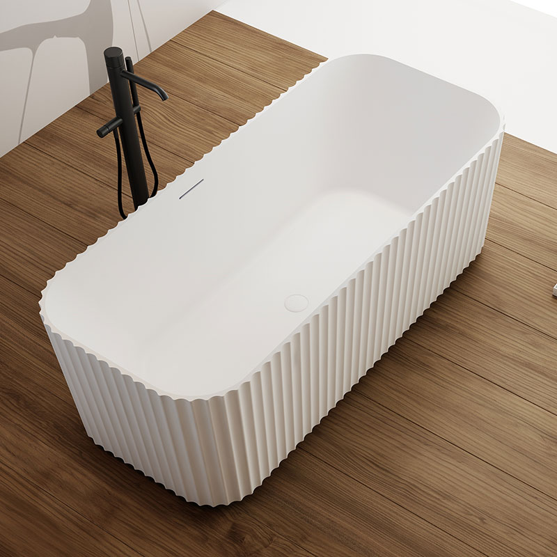 Manufacturer Modern Design V-Groove Freestanding Fluted Solid Surface Bathtub TW-8122