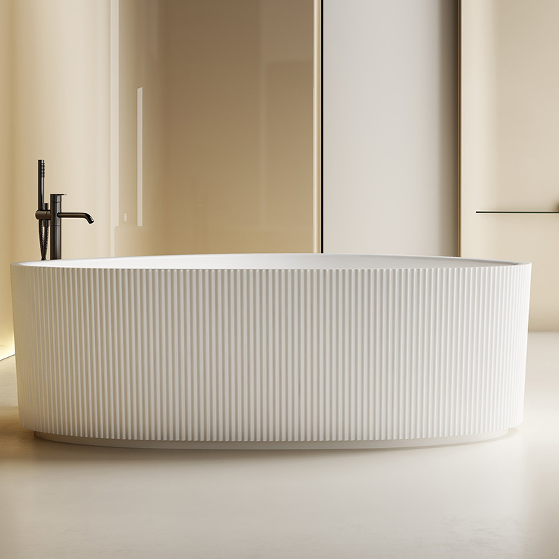 Factory Supply Quality Assurance Round Freestanding Fluted Solid Surface Bathtub TW-8196