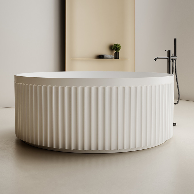 Wholesale High End Quality Latest Design V-Groove Round Freestanding Fluted Solid Surface Bathtub TW-8119