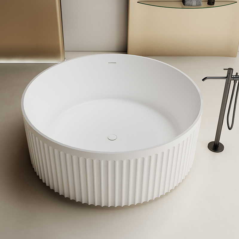 Neuestes Design V-Groove Runde freistehende geriffelte Solid Surface Badewanne TW-8119
